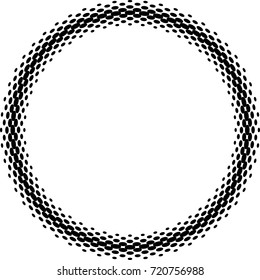 Halftone dots in circle form. round logo . vector dotted frame . design element with tiny triangles