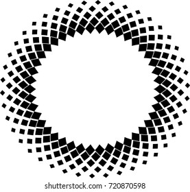 Halftone dots in circle form. round logo . vector dotted frame . design element with tiny triangles