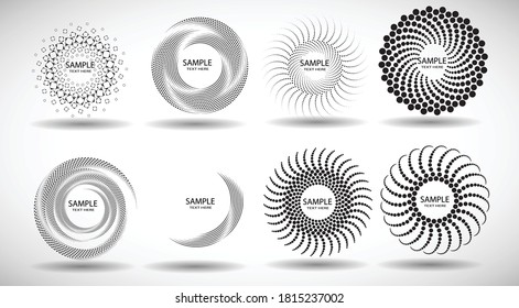 Puntos de semitono en forma circular . Ilustración de vectores espirales .Logo de ronda tecnológica . Elemento de diseño. Resumen Forma geométrica . Marco de borde definido para la imagen