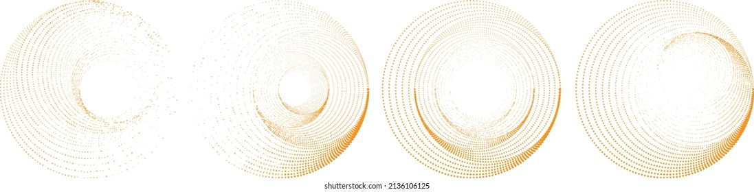 Halftone dots in Circle Form . Spiral Vector Illustration .Textured round Logo . Design element . Abstract Geometric circular shapes .Rotating grunge radial line. Concentric circles