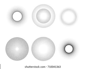 Halftone dots in Circle Form . Spiral Vector Illustration .Technology round Logo . Design element . Abstract Geometric shape . Striped border frame for image