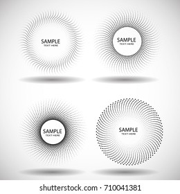 Halftone dots in Circle Form . Spiral Vector Illustration .Technology round Logo . Design element . Abstract Geometric shape . Striped border frame for image