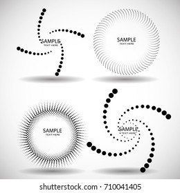 Halftone dots in Circle Form . Spiral Vector Illustration .Technology round Logo . Design element . Abstract Geometric shape . Striped border frame for image