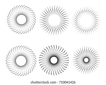 Halftone dots in Circle Form . Spiral Vector Illustration .Technology round Logo . Design element . Abstract Geometric shape . Striped border frame for image