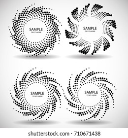 Halftone Dots in Circle Form . Spiral Vector Illustration .Technology round Logo . Design element . Abstract Geometric shape . Dotted border frame for image