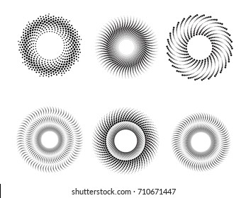 Halftone Dots in Circle Form . Spiral Vector Illustration .Technology round Logo . Design element . Abstract Geometric shape . Dotted border frame for image
