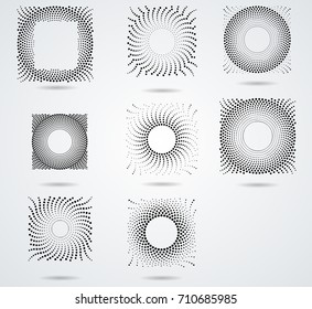 Halftone Dots in Circle Form . Spiral Vector Illustration .Technology round Logo . Design element . Abstract Geometric shape . Dotted border frame for image