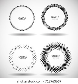 Halftone Dots in Circle Form . Spiral Vector Illustration .Technology round Logo . Design element . Abstract Geometric shape . Dotted border frame for image