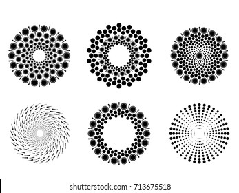 Halftone Dots in Circle Form . Spiral Vector Illustration .Technology round Logo . Design element . Abstract Geometric shape . Dotted border frame for image