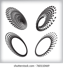 Halftone Dots in Circle Form . Spiral Vector Illustration .Technology round Logo . Design element . Abstract Geometric shape . Dotted border frame for image