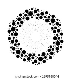 Halftone dots in circle form. sun logo . vector dotted flower . design element