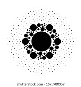 Los puntos de semitono en forma circular. logo del sol . flor de puntos vectorial . elemento de diseño