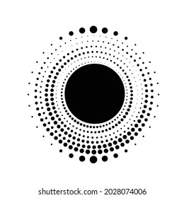 Halftone dots in circle form. Sun icon. round logo . vector dotted frame . Half tones design element