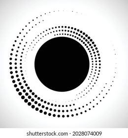 Halftone dots in circle form. Sun icon. round logo . vector dotted frame . Half tones design element