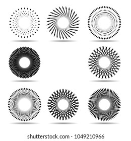 Halftone dots in circle form. tiny lines in round logo . vector dotted frame . design element