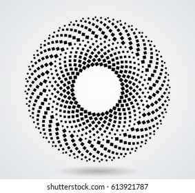 Halftone dots in circle form. tiny squares in round logo . vector dotted frame . design element