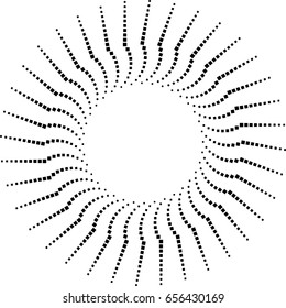 Halftone dots in circle form. tiny squares in round logo . vector dotted frame . design element