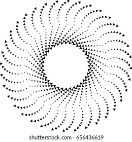 Halftone dots in circle form. tiny triangles in round logo . vector dotted frame . design element