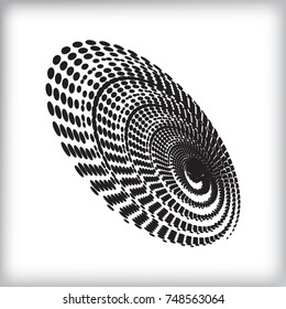 Halftone dots in circle form. tiny squares in round logo . vector dotted frame . design element