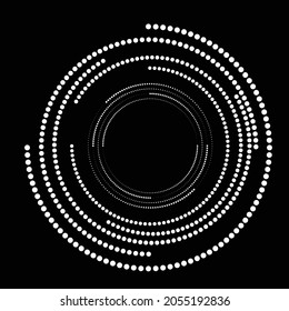 Halftone dots in Circle Form .  Vector Illustration .Technology round. Circle logo . Design element . Abstract Geometric shape . White circular dots on the black background .