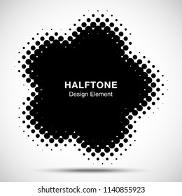 Halftone Dots Circle Frame Abstract Logo Design Element for medical treatment, cosmetic. Flower icon using halftone circle texture. Halftone emblem. Vector illustration.