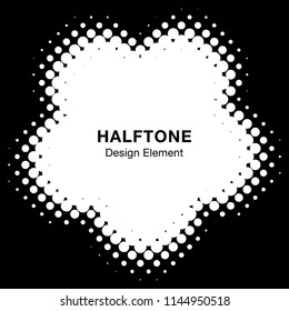 Halftone Dots Circle Frame Abstract Logo Design Element for medical treatment, cosmetic. Flower icon using halftone circle texture. Halftone emblem. Vector illustration.