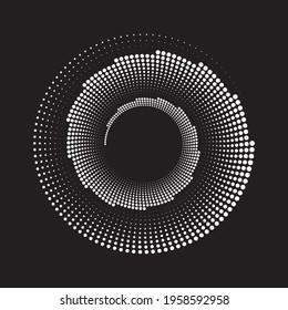halftone dots circle geomatics vector illustration on black background 
