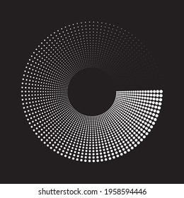 halftone dots circle geomatics vector illustration on black background 