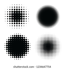 Halftone dots circle gradient. Circular halftone design elements. Black patterns set