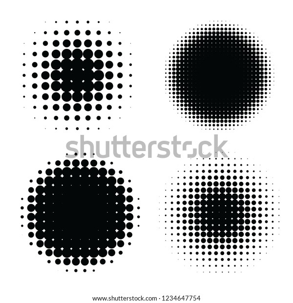 網点の円のグラデーション 円形のハーフトーンデザインエレメント 黒いパターンセット のベクター画像素材 ロイヤリティフリー
