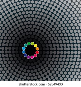 halftone dots circle mosaic background with colorful ring