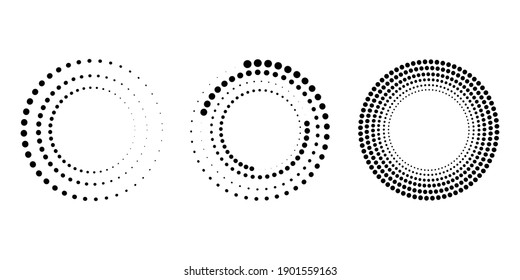 Conjunto de círculos de puntos de semitono. Efecto degradado de semitono de punto. Textura pop-art. Banner de diseño de vectores. Imagen de archivo. EPS 10.