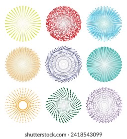 Halftone dots in circle spiral shape cycle creative symbols vector.