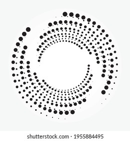 Halftone dots circle texture. Abstract circle background. Vector geometric pattern. Halftone swirl object. Vector art illustration. Halftone logo. Design element.