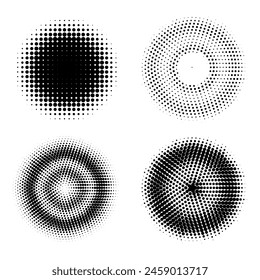 Conjunto de diseño de círculos de puntos de semitonos. Texturas de semitonos retro