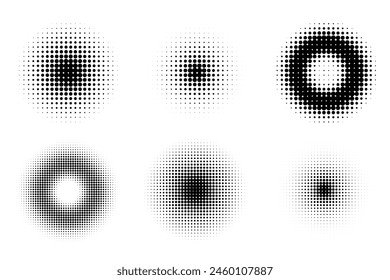 Conjunto de diseño de círculos de puntos de semitonos. Texturas de semitonos retro