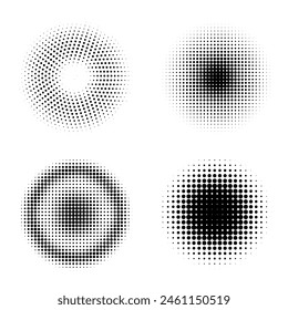 Halftone dots circles design set. Retro halftone textures