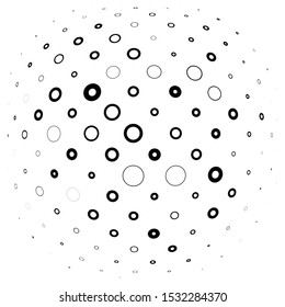 Half-tone dots, circles, dotted element. Sphere, orb or globe distortion speckles. Diffuse radial, radiating bloat, bulge warp. Polka-dot inflate design. Circular geometric pattern, abstract circles