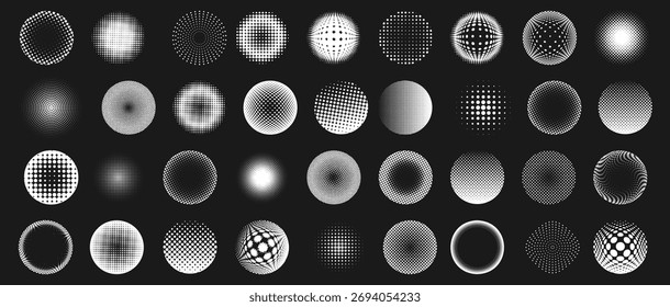 Halftone dots circles with dynamic gradients. Abstract round shapes for modern effects. Perfect for posters and graphic layout