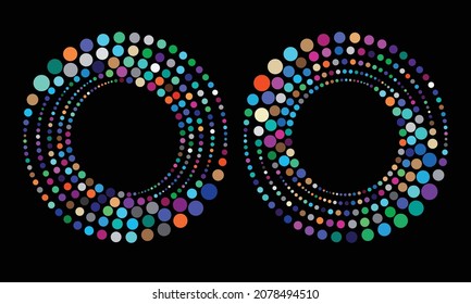 Halftone dots in circles with random color. Abstract shiny background or icon or logo.