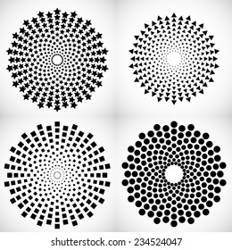 Halftone Dots Collection . Blac Stars, Circles, Rectangles in Spiral Form. Vector Logo Design Template. Business Icon. 