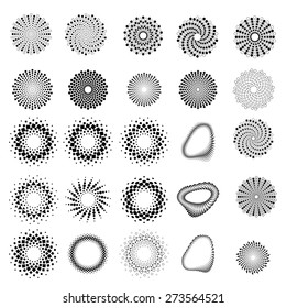 Halftone Dots Collection . Blac Stars, Circles, Rectangles in Spiral Form. Vector Logo Design Template. Business Icon.