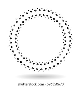 Halftone Dots . Concentric Round Logo . Vector Circles with tiny squares . Design element.