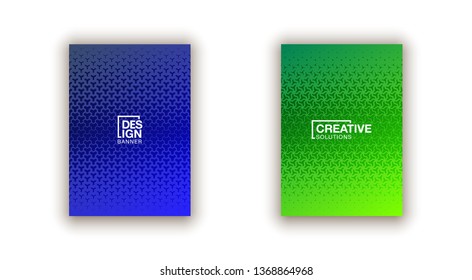 Halftone dots cover page layouts design. Flat geometric backgrounds. Party posters set with radial halftone dots gradient texture. Music flyer frame templates. Retro cover pages.