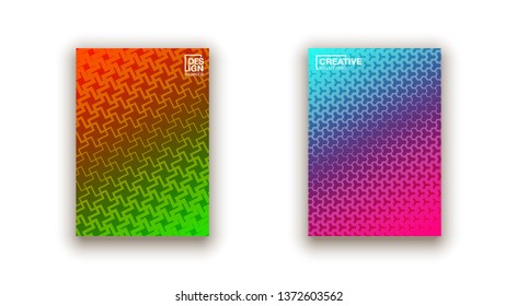 Halftone dots cover page layouts design. Flat geometric backgrounds. Party posters set with radial halftone dots gradient texture. Music flyer frame templates. Retro cover pages.