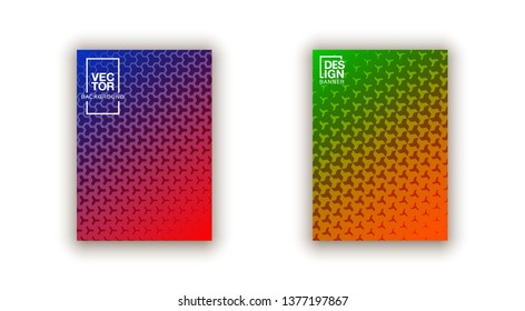Halftone dots cover page layouts design. Flat geometric backgrounds. Party posters set with radial halftone dots gradient texture. Music flyer frame templates. Retro cover pages.