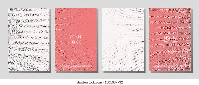 Halftone dots cover page layouts design. Rainbow graphic display, wallpaper. Cool radial halftone comic background graphic design. Music flyer frame templates. Retro cover pages.