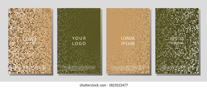 Halftone dots cover page layouts vector design. Rainbow graphic display, wallpaper. Party posters set with radial halftone dots gradient texture. Music flyer frame templates. Retro cover pages.