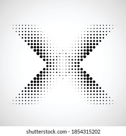 Halftone Dots In Cross Form . Vector Illustration. Letter X  Logo . Design Element . Abstract Geometric Shape . 