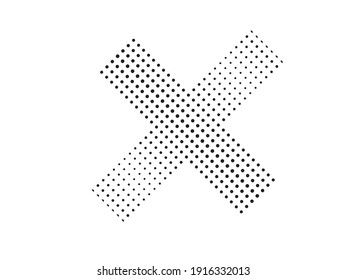 Points demi-teintes en Forme croisée . Illustration vectorielle. Logo Lettre x . Elément de design . Forme géométrique abstraite . 